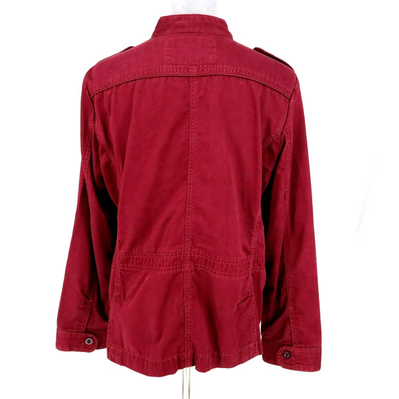 Eddie Bauer Jacket Womens Large Burgundy Plum Twill Utility Cargo Legend Wash - Picture 2 of 16